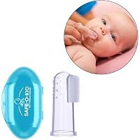 Safe-O-Kid- Extra Safe, Oral Hygiene, Transparent Silicone Finger Brush Tongue Cleaner for Baby Teething/Gums with Attractive Case- Blue