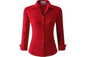 Alex Vando Damen-Hemden Normale Passform Langärmelig Stretch-Arbeitshemd