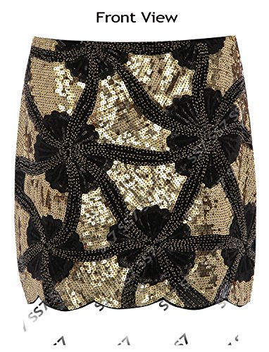 SS7 Women's Sequin Skirt, Sizes 6 to 14 (UK - 10, Black / Gold)