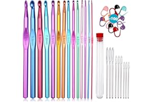 PITASHA Ensemble De Crochets en Aluminium Tricot Outils Multicolore Aiguilles à Crochet avec Des Aiguilles Émoussées et Des Marqueurs De Point