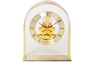 WILLIAM WIDDOP Wm Widdop Gold Effect Arch Mantel Clock with Skeleton Movement Dial