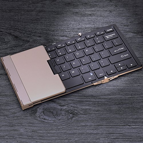 MoKo Universal Drahtlose Wireless Bluetooth 3.0 Tastatur Qwerty-Layout Keyboard mit eingebauter Lithium Batterie für Apple iPad Mini 4/iPad Pro/iPhone 6s,Tablet,PC,IOS,Android,Windows, Schwarz / Gold - 8