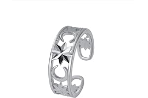 VIKI LYNN Bague Argent Femme Ajustable d'orteil Bague phalange Bijoux Fantaisie en Série Argent 925 Idée Cadeau Femme Fille ou Cadeau Anniversaire (Bague d'ortel étoile et lune)