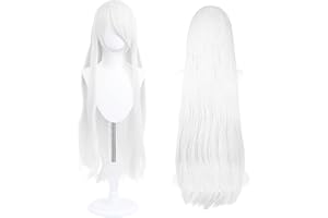 UTIEHD Perruque Longue 100 cm, Cosplay Anime Universel, Parfaite pour Fêtes, Usage Quotidien, Festivals, Halloween (Blanc)