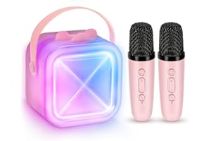 POPTREND Karaoke Machine 2 Microphones for Kids Adults,Mini Karaoke Microphone Kids Microphone Portable Bluetooth Speaker Player Gifts Toys for Girls 4, 5, 6, 7, 8, 9, 10 +Year Old Birthday Home Party (Pink)