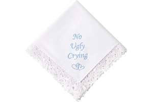 HOULIFE Embroidered Lace Wedding Handkerchief 60S Cotton White Hankies Personalized Embroidery Hanky for Bride Groom Wedding Day Gift, 32x32cm/12.6x12.6”