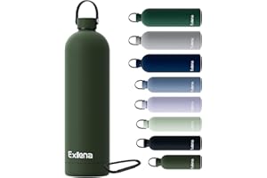 Exllena Botella Térmica 1.5 Litros – Botella Agua Acero Inoxidable 304, Botella Acero para Agua Fría y Caliente, 100% Estanco con Asa y Gancho – Ideal para Viajes, Gym y Exterior(Verde oliva)