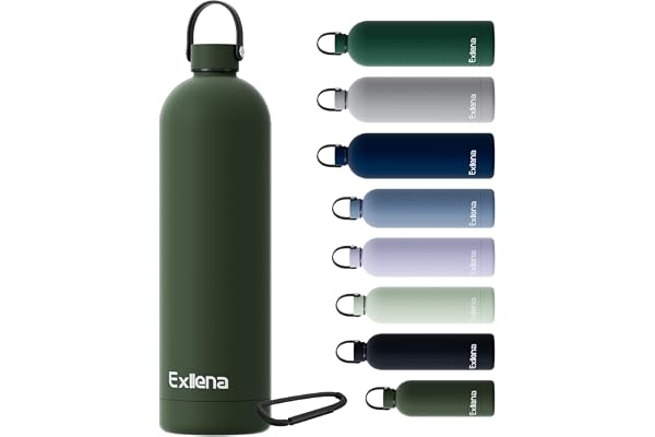 Exllena Gourde Isotherme 1.5l avec Poignée Pratique - Bouteille Isotherme avec 24 Heures de Conservation au 24h Froid/12h Chaud, Revêtement Anti-Dérapant - Étanche Sans BPA (Vert Varech)