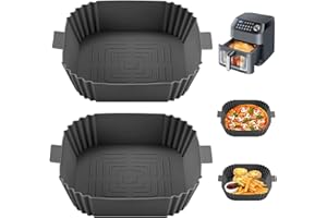 HUTVD Accessoire Air Fryer 19.5cm, 2 Pièces Pot en Silicone pour Friteuse à Air, Air Fryer Silicone Pot Panier, Réutilisable Aux fours à Micro-Ondes, Moules à Gâteaux, Cuiseurs Vapeur (Carré)