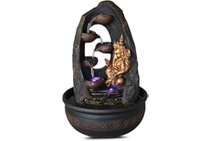 ZEN LIGHT Fontaine d’Intérieur Bouddha Ganesh avec Lumière LED Colorée – Décoration Feng Shui Zen - Fontaine de Table Bureau Chambre Salon - Circuit fermé – Cadeau Porte-Bonheur – H 40cm – Mystic Zen’Light