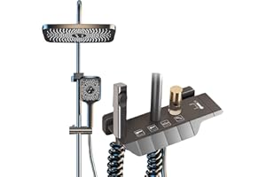 WRMING Regendusche mit Armatur, Edelstahl Duschsystem Grau, 30x20cm Eckig Kopfbrause Duschset, Regendusche Set, Duscharmatur Komplettset, Duschstange Mit Brause, 3 Modus Handbrause