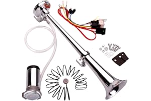 ‎FARBIN FARBIN Air Horn 12V 150db Super Loud Car Horn, Chrom Zink Dual Trompete Air Horn mit Kompressor, mit Kabelbaum und Schalter, für alle 12V/24V Fahrzeuge (12V, Einzelrohr Luft horn mit Knopf)