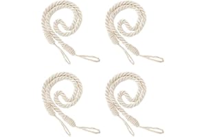LUCYSTUDIO Fermatende Raccoglitenda 4 Pezzi Beige Corda per Tende Fatte a Mano in Poliestere per Camera da Letto Casa