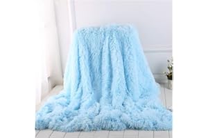 Hggzeg, Coperta a pelo lungo super morbida, elegante e accogliente, in finta pelliccia, decorativa, per divano, sedia e letto (blu, 160 x 200 cm)