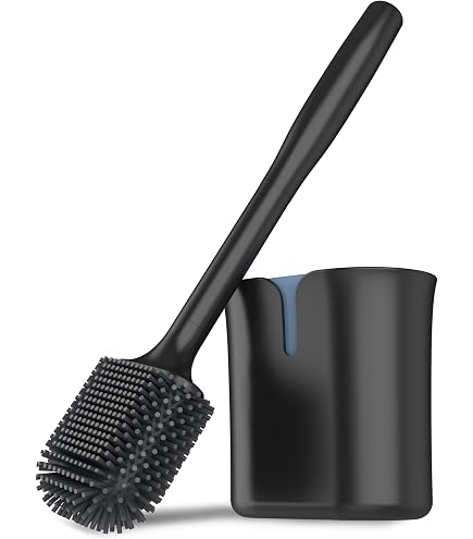 Brosse WC Silicone Ibergrif Avec Support - Antibactérienne, Anti-goutte, Séchage Rapide - Montage Mural Ou Sol