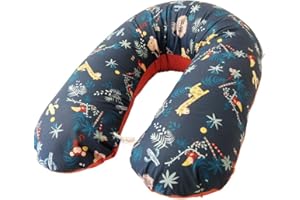 Coussin d’Allaitement Rechargeable : Volume Ajustable Jungle Bleu Terracotta, Garnissage Microbilles - Maternité, Grossesse, Yoga - Fabrication Française