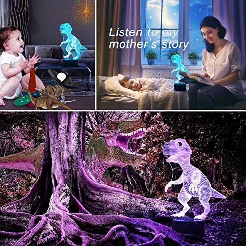 Dinosaurier 3D Optische Illusions-Lampen, FZAI Tolle 7 Farbwechsel Acryl berühren Tabelle Schreibtisch-Nachtlicht mit 150 cm USB-Kabel für Kinder Schlafzimmer Weihnachten Geburtstagsgeschenke - 7