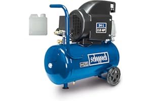 Scheppach Compresseur HC26 | 1500 W | Admission d'air 220 L/min | Cuve de 24 Litres | Pression de travail de 8 bar | Lubrifié à l'huile | Poignée et dispositif de déplacement inclus