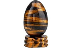 Nupuyai Crystal Egg with Stand for Home Decoration,Carved Polished Stone for Reiki Chakra Healing Tiger's Eye