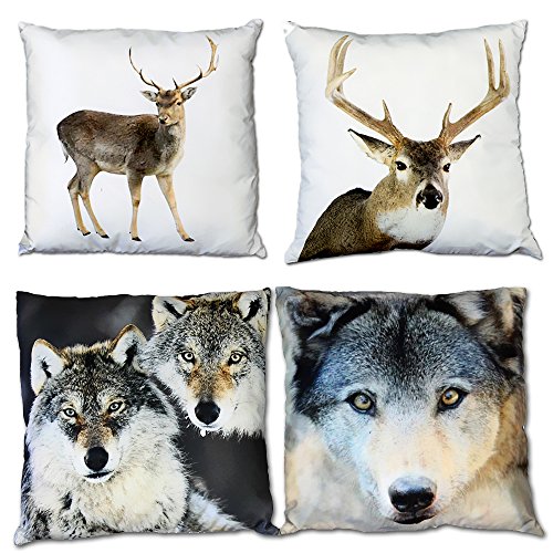 JEMIDI Kissen Waldtiere 40cm x 40cm Zierkissen Dekokissen Tiere Sofakissen Sofa Deko (Hirsch2) - 2