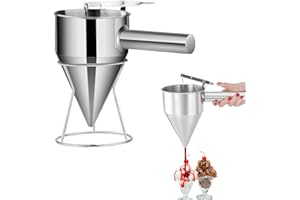 Midyrrg Stainless Steel Funnel Pancake Batter Dispenser Piston Funnel 1.2 L Octopus Balls Filling Funnels with Handle & Rack Baking Funnels for Kitchen Baking Making Cupcake Batter Dispenser