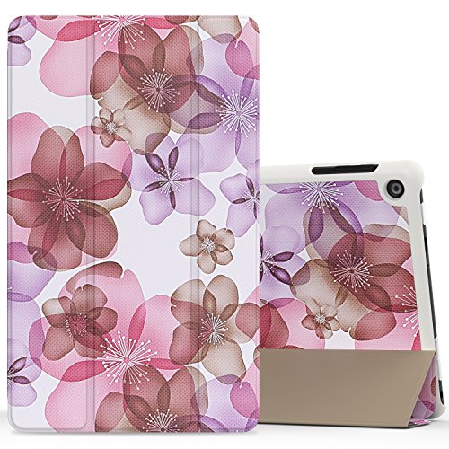 MoKo Hülle für Fire HD 8 2016 - Ultra Slim Lightweight Schutzhülle Smart Cover mit Auto Schlaf / Wach Funktion und Standfunktion für Fire HD 8 Tablet (6. Generation - 2016), Blumen Violett