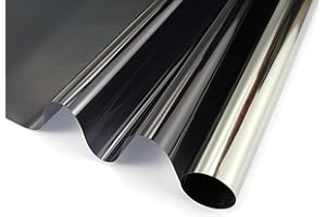 QOQIDUN One Way Window Film Privacy for Glass Window, Reflective Window Film Privacy, Mirror Window Film Daytime Privacy Adhesive Anti UV Window Tint for Home and Office (Black-Silver, 90x400cm)