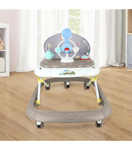 Trotteur Bébé 5-en-1 OHMG – Walker Évolutif Avec Transat Bascule, Lumière, Musique, Table à Manger, Pliable