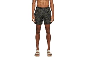Urban Classics Pattern Swim Shorts Palm Uomo Bermuda Nero/Oliva