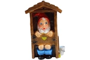 ‎RAKSO RAKSO Deko Figur Spaß Zwerg H 29 cm Gartenzwerg im WC-Häuschen Gartenfigur aus Kunststoff