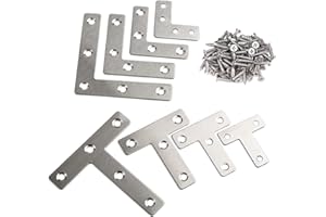 Ronoza 20 sztuk płaskich kątów 90 stopni 40 x 40 mm, płaskie łączniki w kształcie litery L ze stali nierdzewnej 201 ze śrubami, łączniki kątowe do stołów, krzeseł, regałów na książki, mebli
