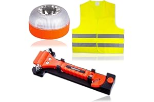 CLAW PROJECT Pack de Seguridad Luz Emergencia Coche Homologada DGT - Baliza V16 Avería Tráfico - Incluye: Accesorios Cortador Cinturón Martillo Rompecristales y Chaleco Reflectante Homologado NO Incluye Pila.