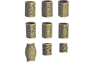 TUKEVA 9 Pièces Clips Barbe Viking de Cheveux Perles Barbe Viking Perles de Barbe Cheveux Viking Bijoux Cheveux Tresse pour DIY Accessoires Cheveux Tresses Décoration Hommes Femmes(Bronze)