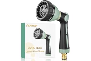 FANHAO Hose Pipe Spray Gun Heavy Duty, 100% Metal Garden Hose Spray Gun with 8 Spray Patterns, High Pressure Hose Nozzle with Thumb Control, On Off Valve for Garden Watering, Car & Pet Washing