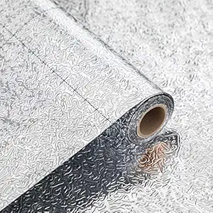 CRIYALE Aluminum foil Stricker Sheets for Kitchen Racks,Kitchen foil Sticker roll Slab and Wall Oil Proof DIY Home Furniture Decorate Foil Style Wallpaper (60*200) (Pack of 1) (Flower)