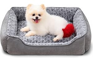 Oiilores Small Dog Sofa Bed Washable, Soft Plush Calming Beds with Non-Slip Bottom - Anti-Anxiety Rectangle Puppy Mat (60 x 45 cm, Grey)