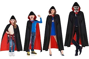 UNOLIGA Cape de Vampire d'halloween Enfant, Cape de Vampire Noir Rouge avec Capuche, Cape Dracula pour Fille Garçon, Deguisement Vampire Halloween (Hauteur Appropriée 115-140 cm)