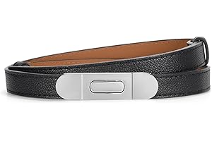 JasGood Damski skórzany pasek w talii, regulowany, cienki pasek z nachodzącą na siebie klamrą do sukienki