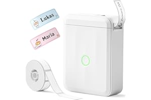 NIIMBOT Namensaufkleber Etikettendrucker, D110 Bluetooth Etikettiergerät, mit wasserdichte Etiketten 155 Stück/Rolle, Für Zuhause Büro Schule Kindergarten