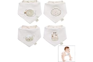 iwobi 4pcs Baberos del Bebé, Baberos para Chica, Baberos Bandana 100% Algodón Orgánico, Ajustable Toalla Triangular para Recién Nacidos Bebé