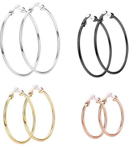 Set Di 3 Paia Di Orecchini A Cerchio Clip-on - Grandi Cerchi Da 6 Cm, Non Forati, Ipoallergenici In Oro, Argento E Oro Rosa - 4