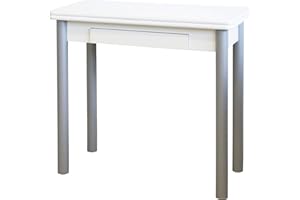MIROYTENGO Mesa de Cocina Plegable en Color Blanco Mijas con Cajón. Mesa Funcional con Patas Gris Plata 80x40-80
