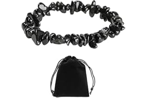 XMNIVATE Natural Stone Bracelet With Black Velvet Bag - Elastic Gemstone Tourmaline Healing Bracelet for Men and Women