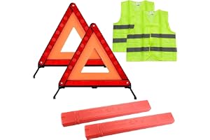 Warning Triangle Kit, Foldable Safety Triangle Kit Car Emergency Roadside Kit with Warning Triangle,Reflective Safety Vest and Storage Case Pack of 2