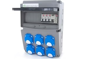 ELS Elektrotechnika Wandverteiler Stromverteiler 6x 230V Schuko Fehlerstromschutzschalter 40A und Leitungsschutzschalter 3xC16A. Baustromverteiler für Indoor/Outdoor-Bereich, Werkstätten und Fabriken.