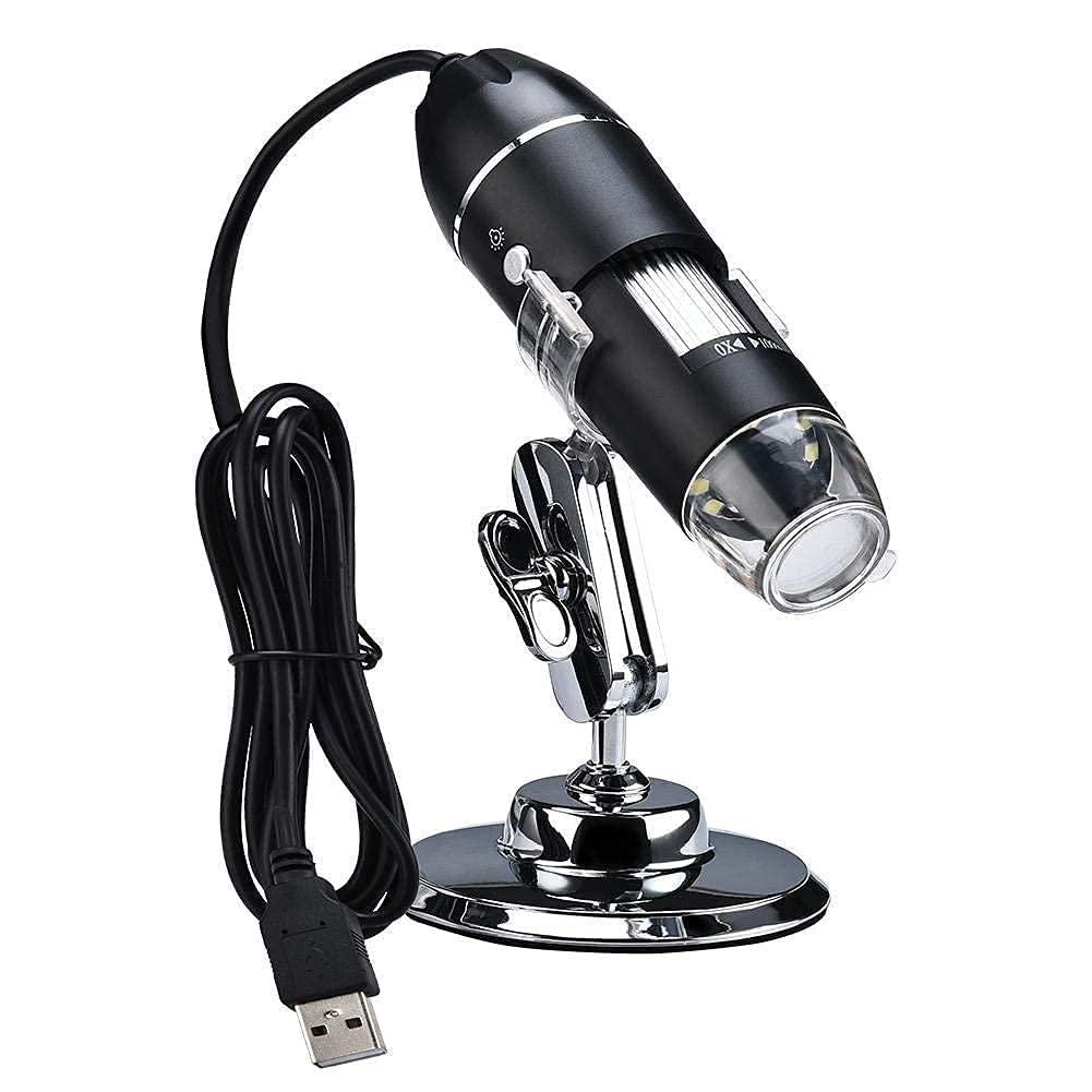 VOOCME USB Digital Microscope 50X to 1600X, 8 LED Magnification Microscope Magnifier with Metal Stand Compatible with Android and Smartphone Handheld USB Microscope/Dermascope/Endoscope - Black