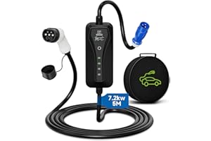 AFYEEV Cargador Coche Electrico, 7.2kw Cable de Cargador EV Portátil, 10/16/25/32A Corriente Ajustable, Cargador EV Tipo 2 con Bolso, IEC 62196-2, 5M (Azul)
