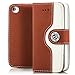 Produktbild Saxonia Flip Case Tasche Apple iPhone 4 4S Hülle Schutzhülle Elegante Handytasche mit Kartenfach Standfunktion Farbe Braun-Weiß