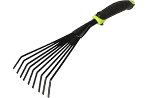 Mivos Rastrello a Mano Piccolo con 9 Denti Flessibili – Rastrellino a Ventaglio da Giardino per Foglie e per la Pulizia – Scopa per Prato in Acciaio – Larghezza 12 cm