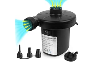 BOMPOW Electric Air Pump for Inflatables with 3 Nozzles, Electric Pump for Air Mattress, Paddling Pool AC 230V / 130W